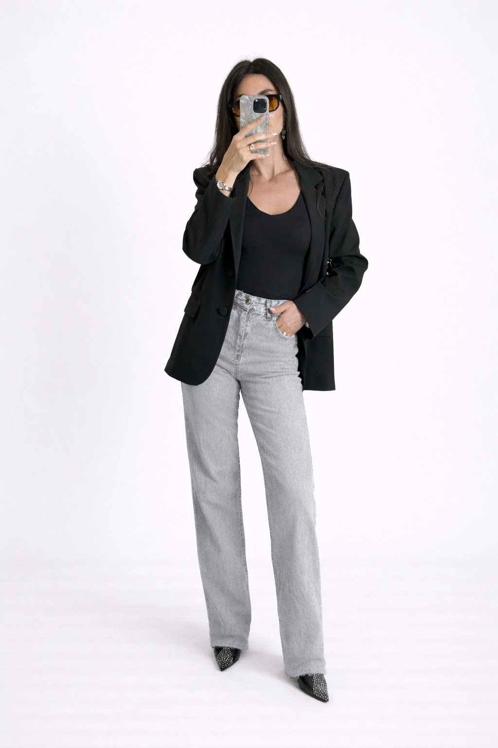 Jean gris coupe évasée