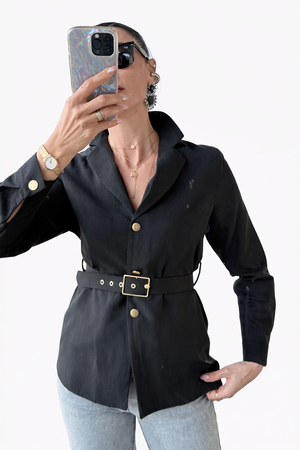 Veste manches courtes avec ceinture