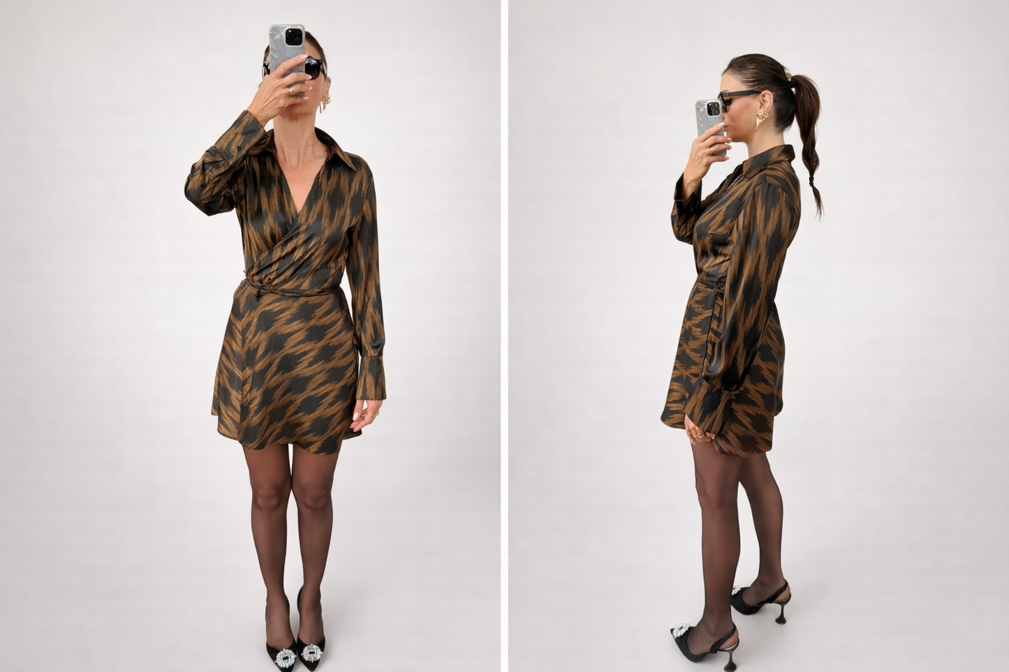 Robe portefeuille satinée imprimée graphique