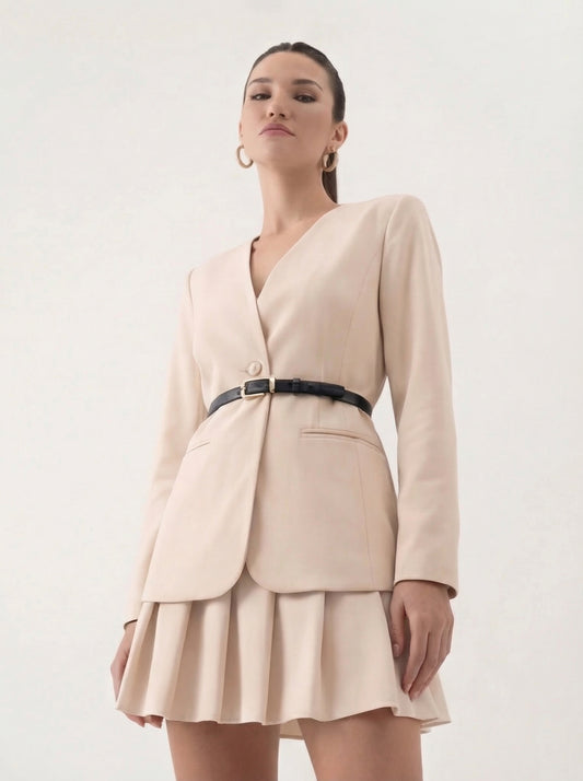 ensemble veste jupe écru manches ballons