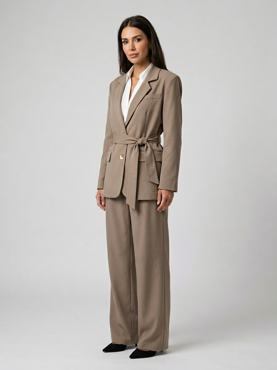 Ensemble tailleur kaki avec ceinture