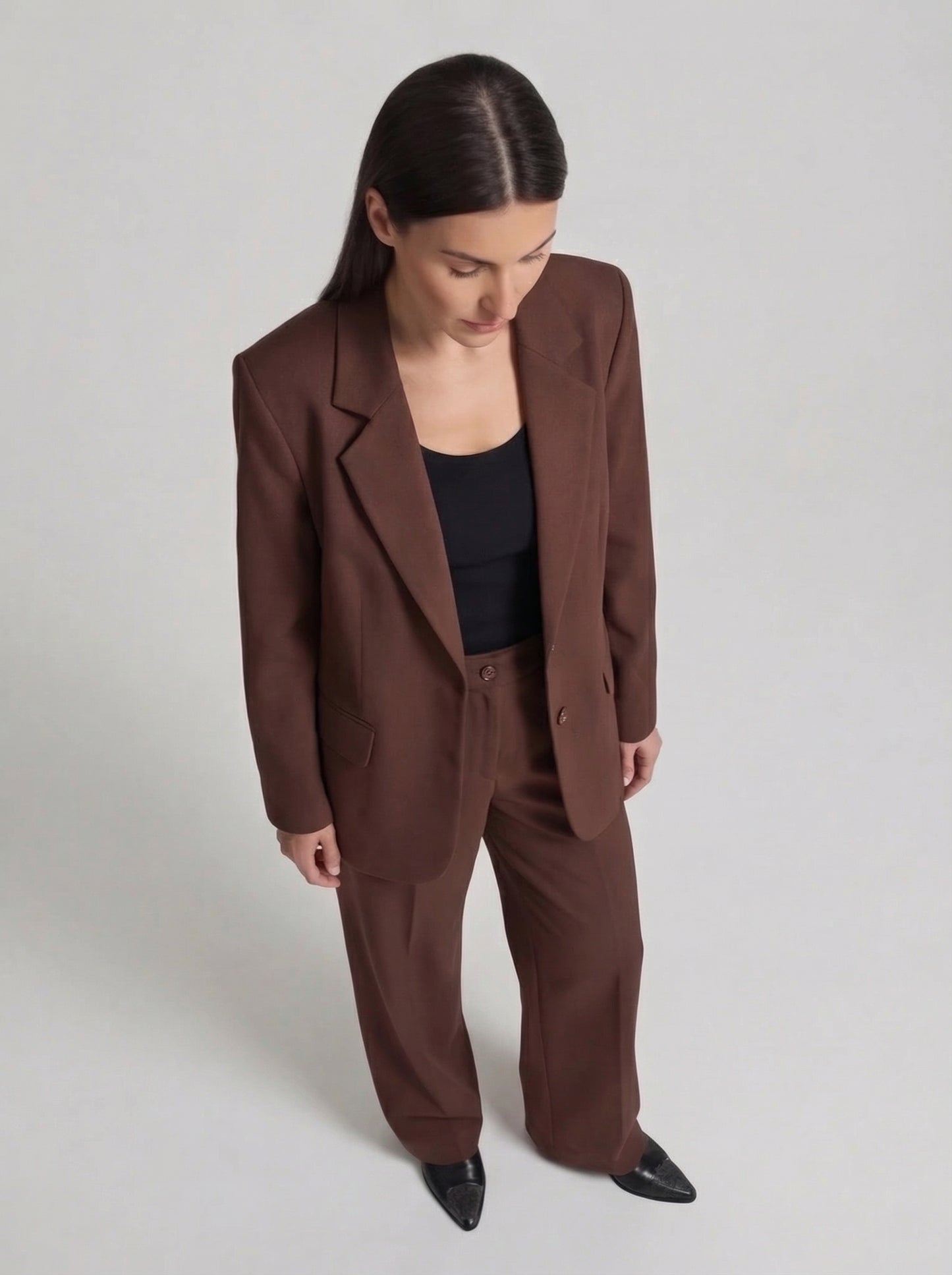 Tailleur marron manches rayures