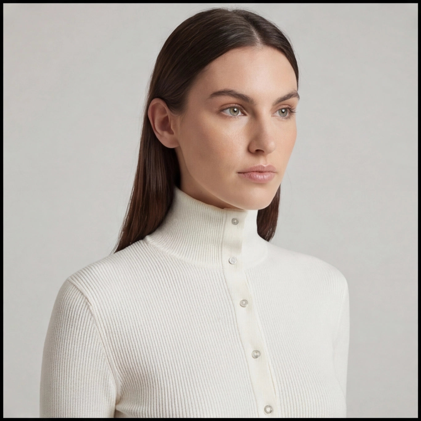 Top côtelé ivoire à pressions – col montant ajusté