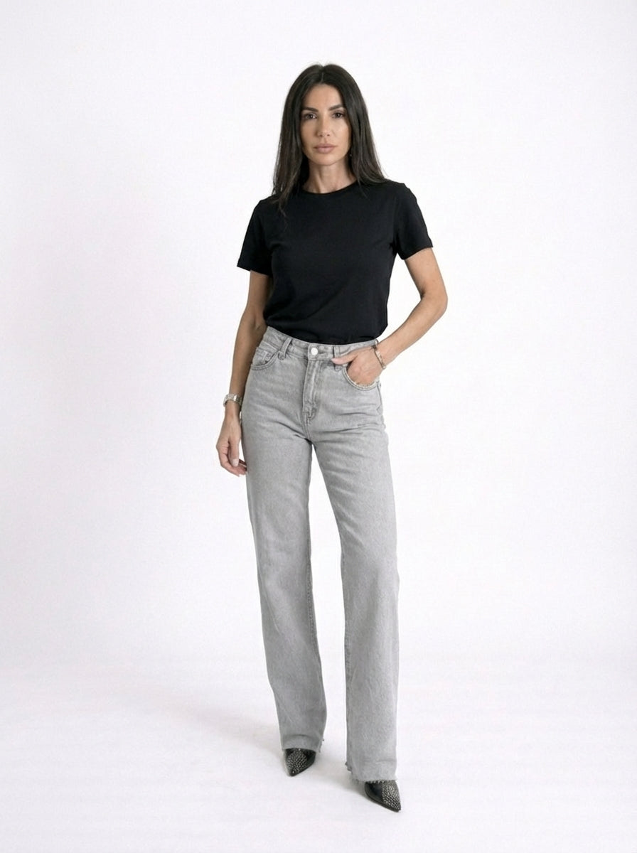 Jean gris coupe évasée