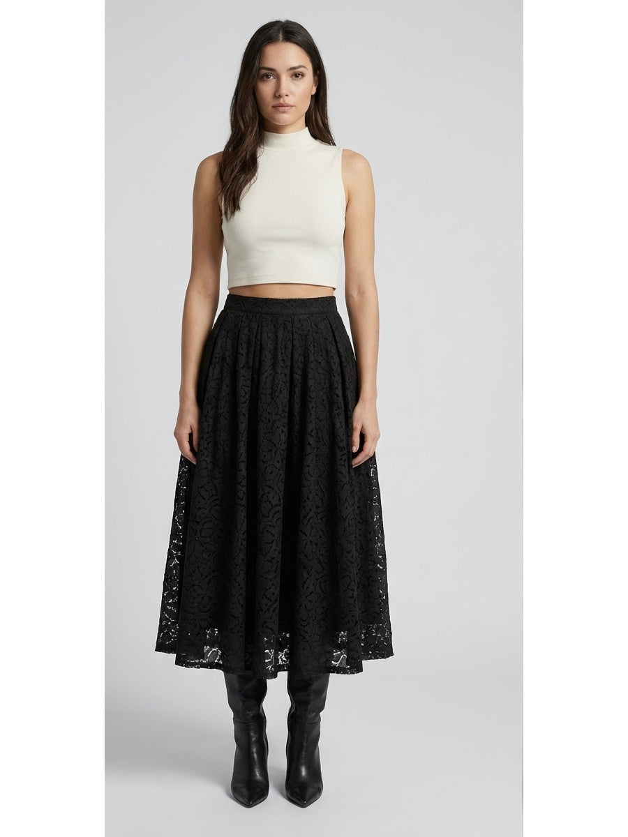 Jupe longue dentelle motif floral, doublée