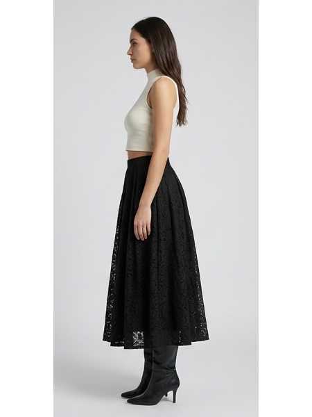 Jupe longue dentelle motif floral, doublée